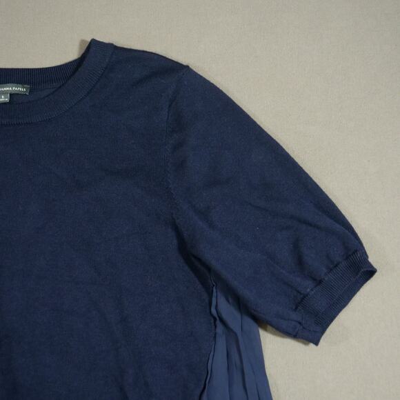 Adrianna Papell Top Womens Small Blue Knit Front Ruffled Blouse Short Sleeve - Picture 4 of 15